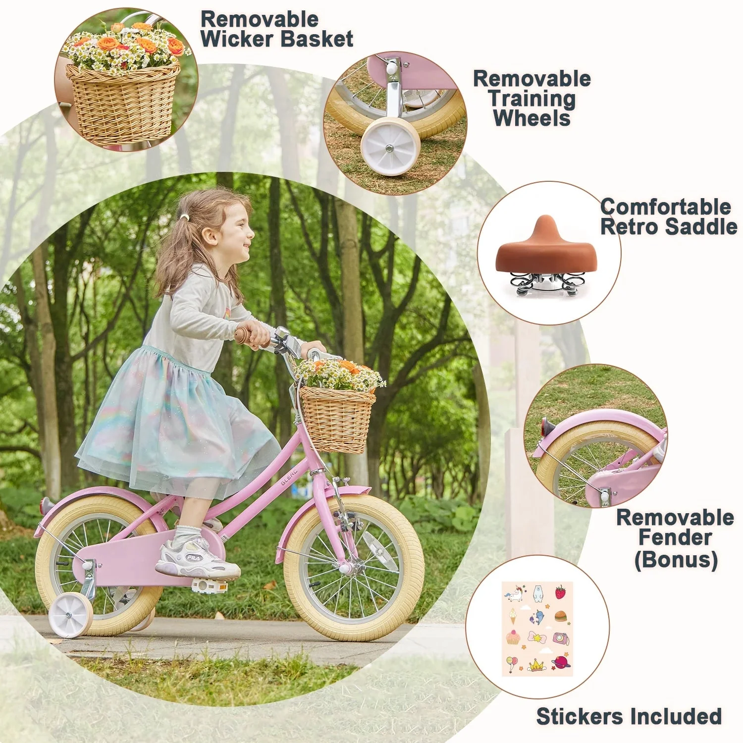 Glerc Girls' Kids' Bike, 12 inch, Pink, Ages 2-4 Years - Little Molly - Image 16 Glerc Girls' Kids' Bike, 12 inch, Pink, Ages 2-4 Years - Little Molly - Image 16