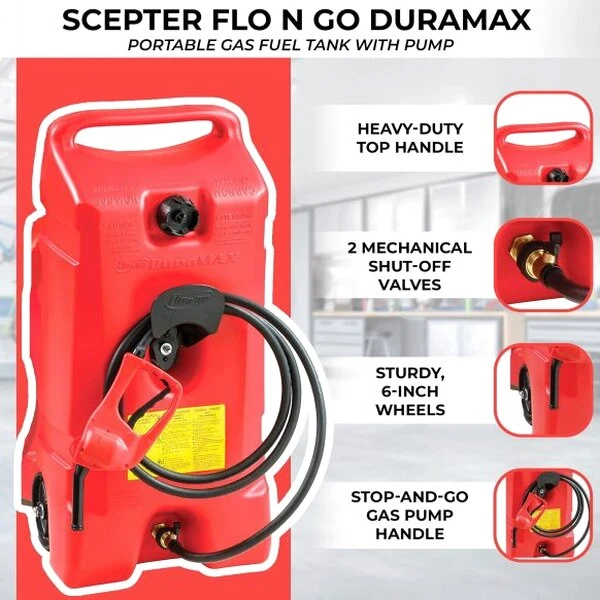 Scepter Flo N' Go DuraMax 14 Gallon Portable Fuel Tank With Pump, 2 Pack, Red - Image 4 Scepter Flo N' Go DuraMax 14 Gallon Portable Fuel Tank With Pump, 2 Pack, Red - Image 4