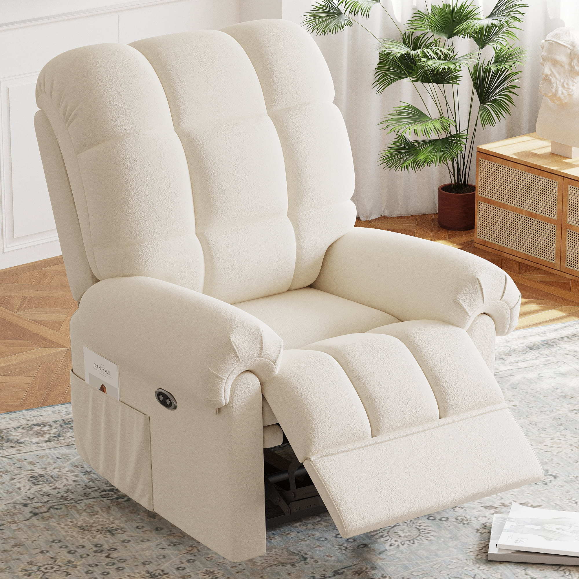 Power Recliner Chair,Electric Recline Sofa Chair for Adults with USB Port,Comfy Teddy Fleece Adjustable Cloud Sofa,Tool-Free Setup,Beige White - Image 4