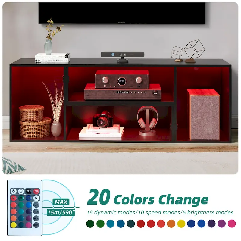 Modern Modular TV Stand with LED Lighting & Open Storage