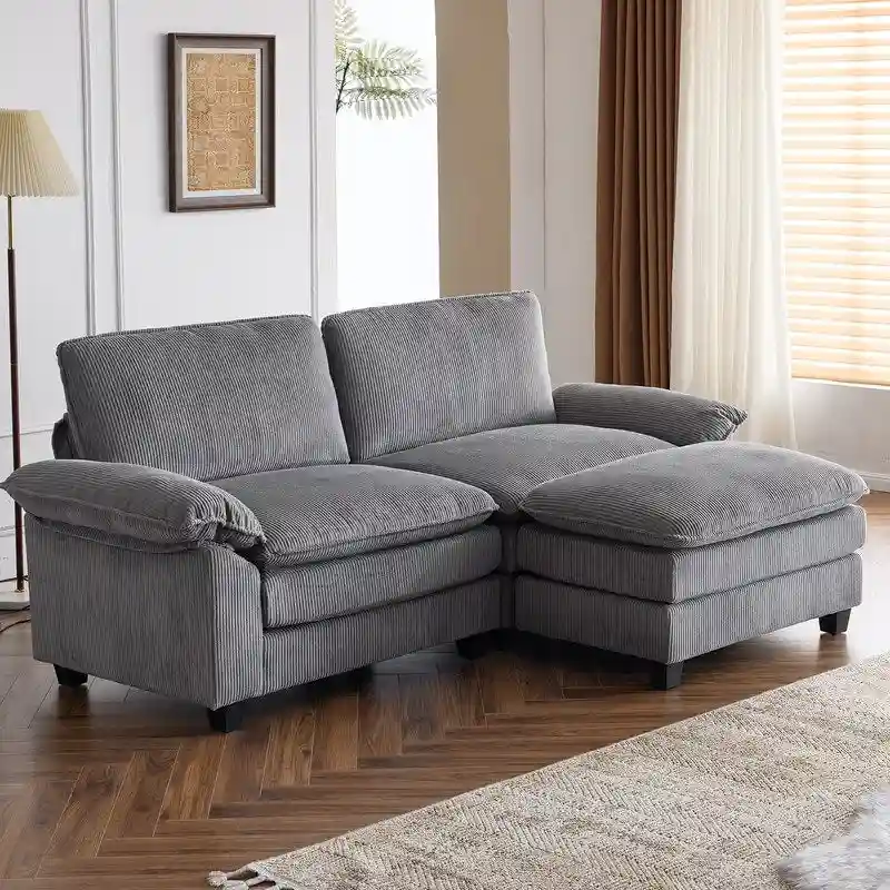 Chenille Two-Seater Sofa with Footstool - 2+1 Indoor Double Bag, Dimensions: 217*141*85