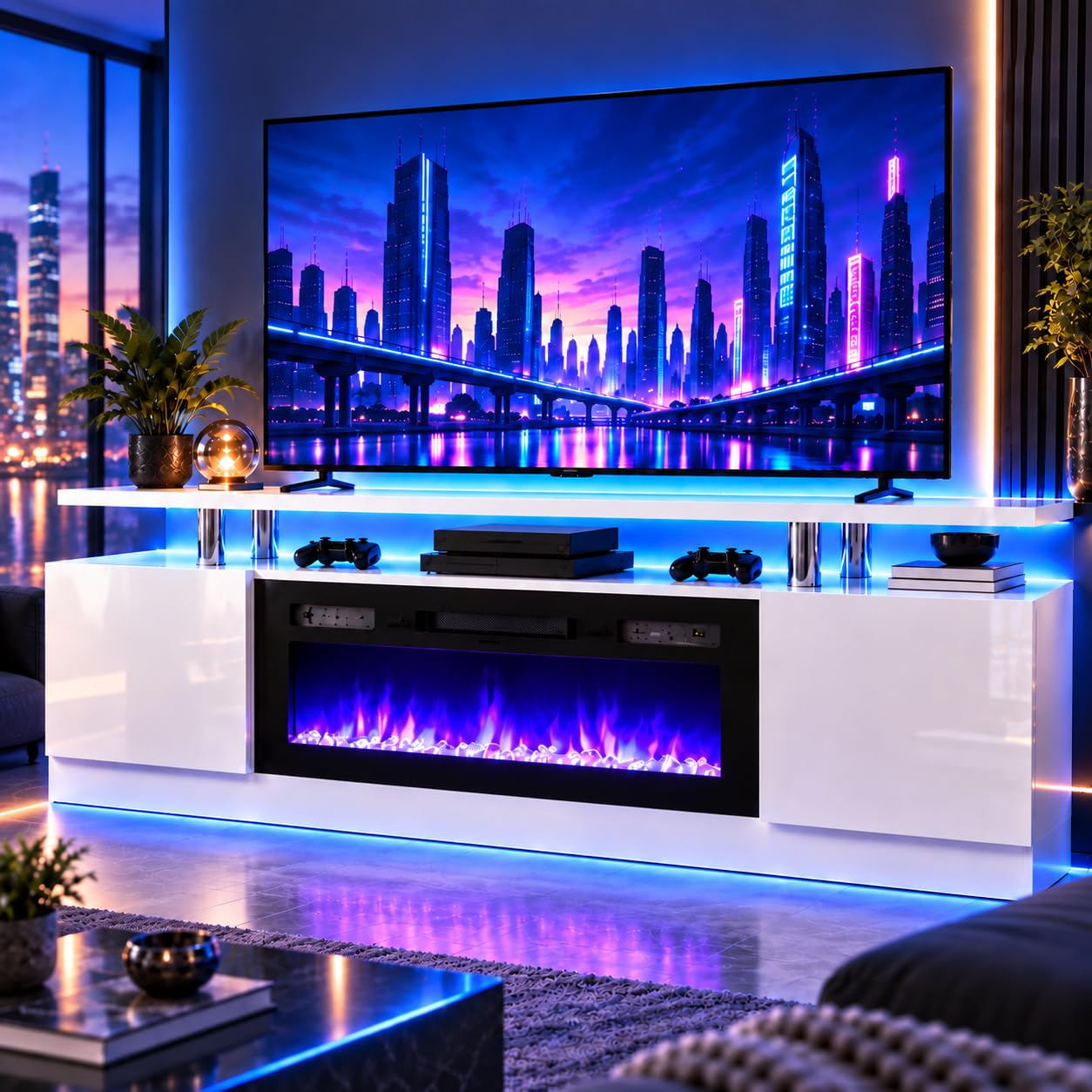 60" Fireplace TV Stand with 30" Electric Fireplace for 70" TVs - image 2