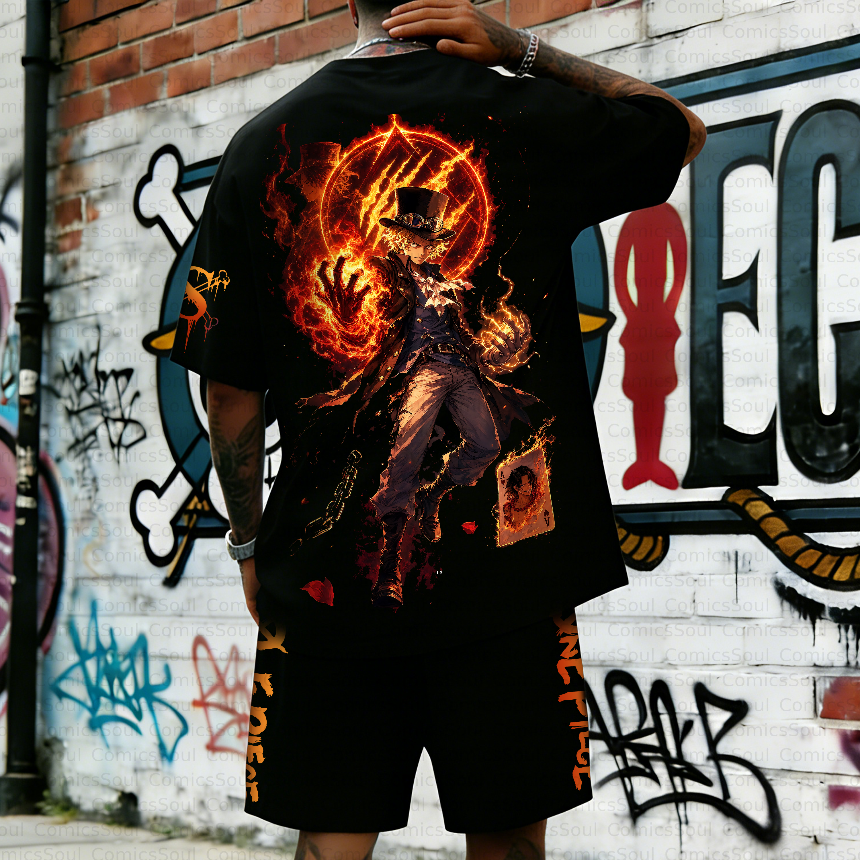 Unisex Anime Inspired Vintage T-shirt& Shorts 2 Pieces Set