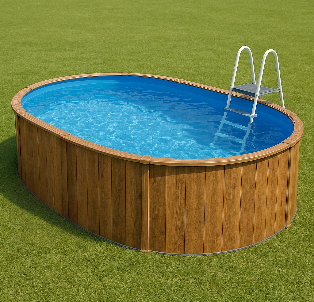 Piscina desmontable ovalada con pared de acero 500x300x120mm Marrón/Beige/Gris PVC/Acero Uso exterior 500 x 250 x 100cm