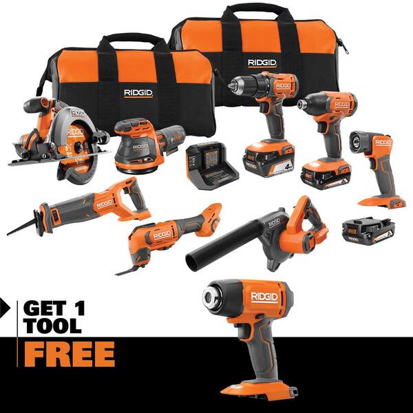 18V Cordless 8 - Tool Combo Kit with (3) Batteries, Charger, and Bag with 18V Heat Gun