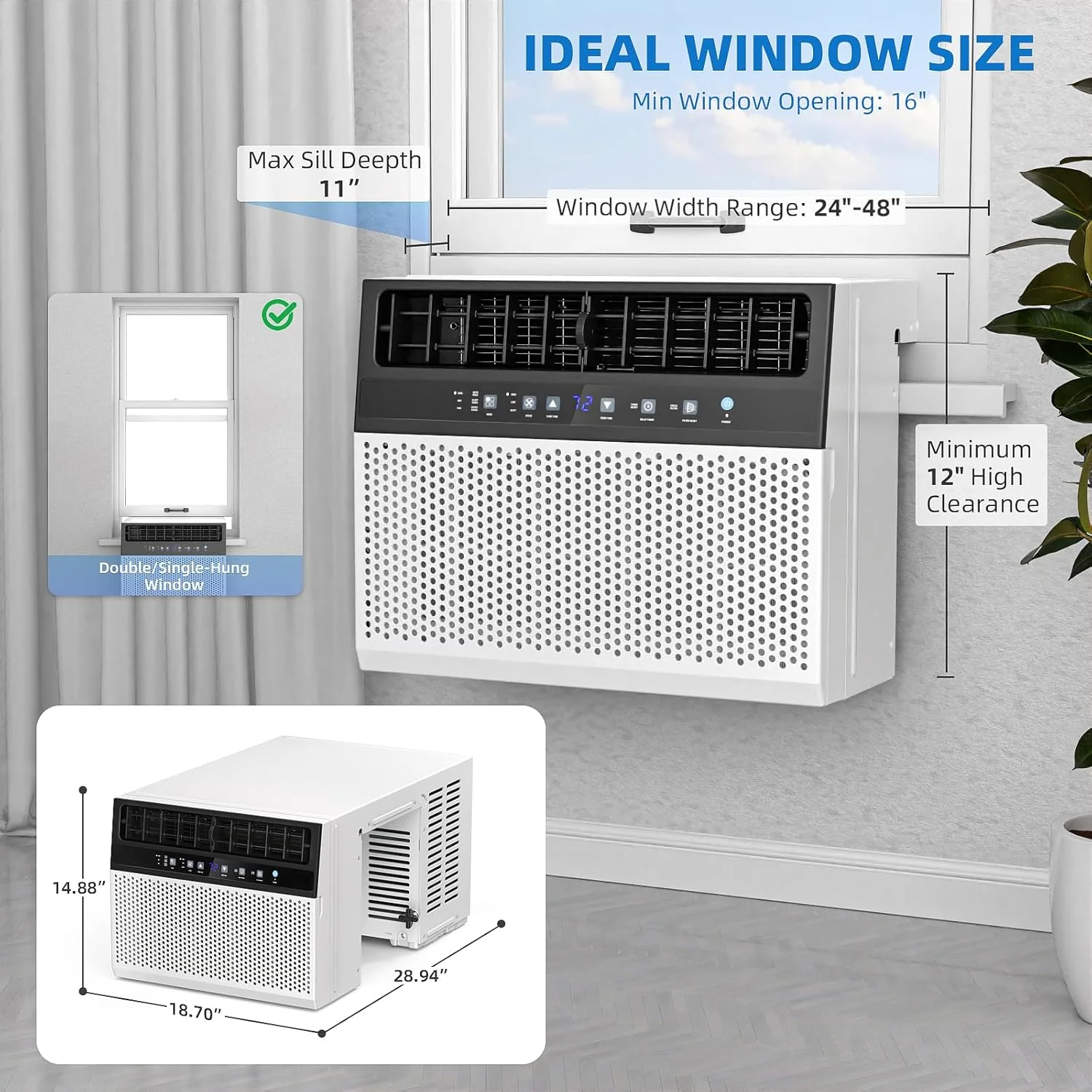 Antarctic Star 12,000 BTU U-Shaped Window Air Conditioner Unit Cools up to 550 Sq.Ft. with 6 Modes 24H Timer, Ultra Quiet Window AC Units