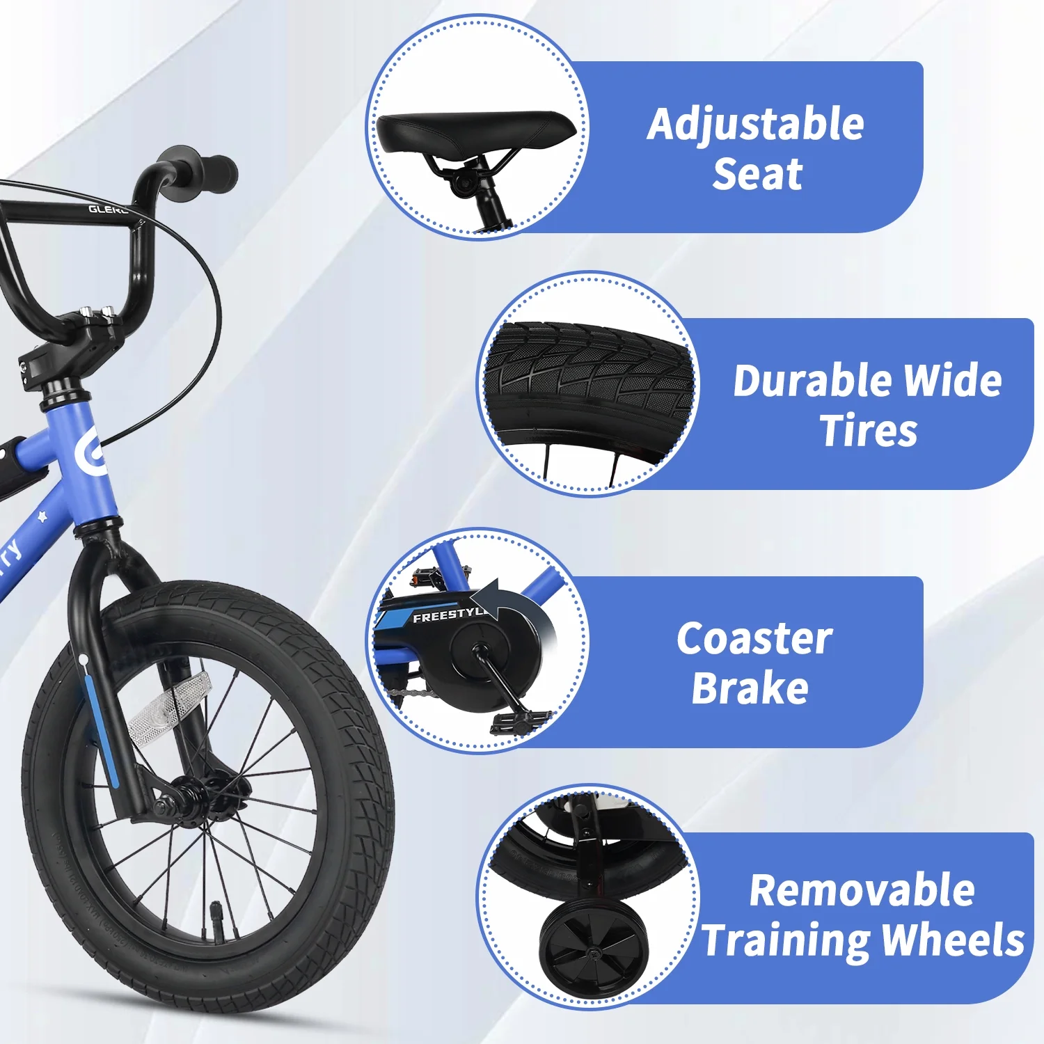 Glerc 14 Inch Little Kids Bike BMX Style Bicycle with Training Wheels Coaster Brake for 3 4 5 Years Old Boys Girls, Blue - Image 4