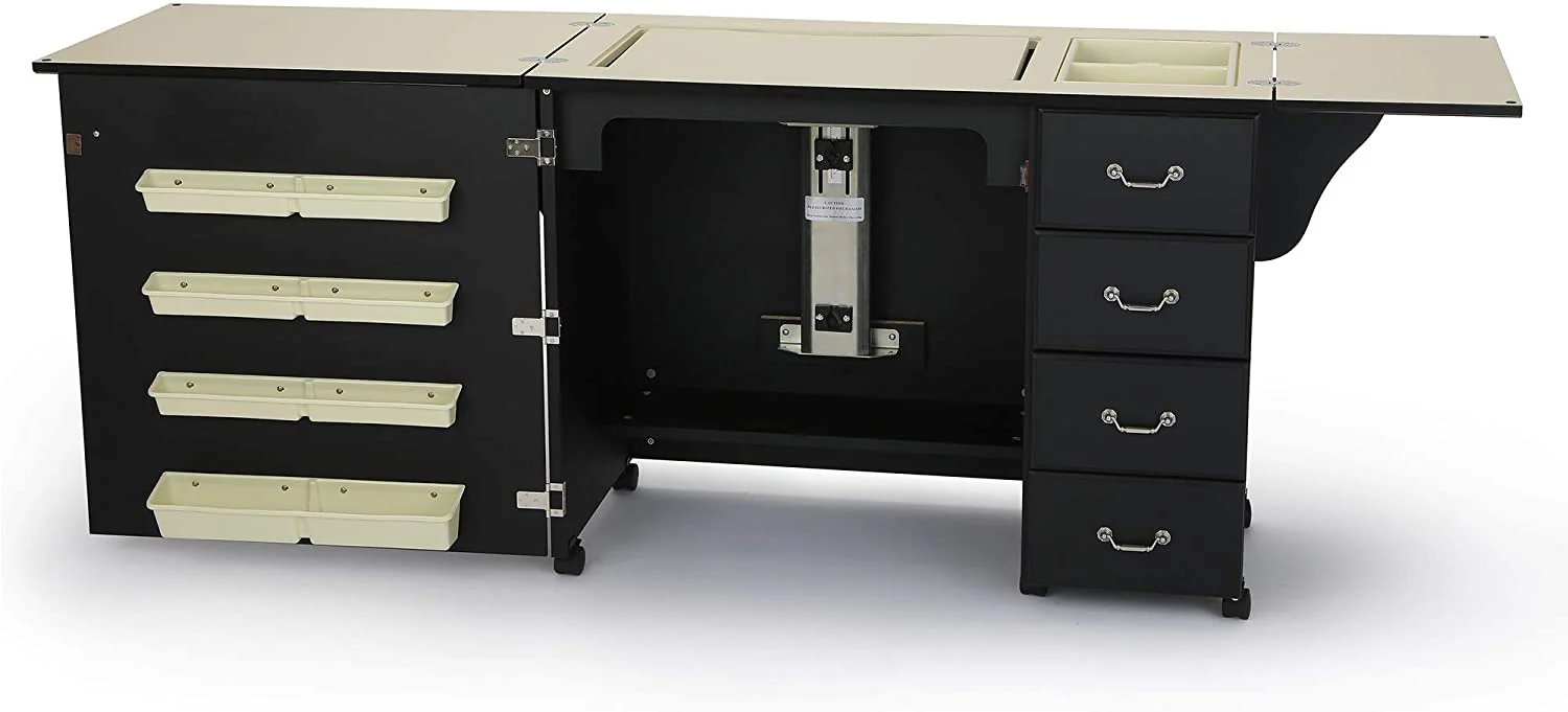 2025 353 Norma Jean Sewing Cabinet for Sturdy Sewing, Cutting, Quilting, and Crafting with Storage and Airlift, Black Finish
