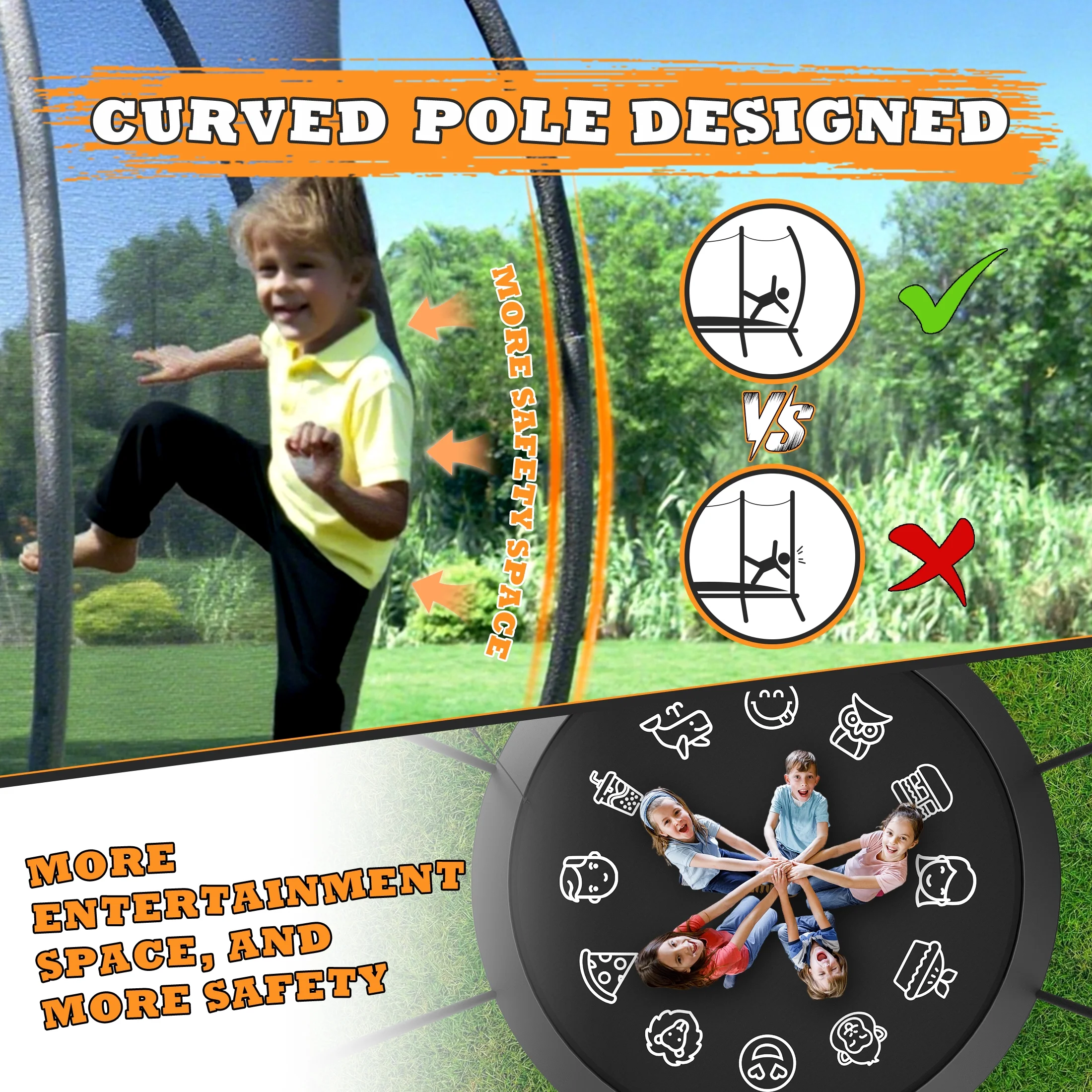 Jumpfly Trampoline 10FT Trampoline with Basketball Hoop-Curved Poles Reinforced Recreational Trampolines with Enclosure And Ladder-Outdoor Trampoline for Kids - Image 7