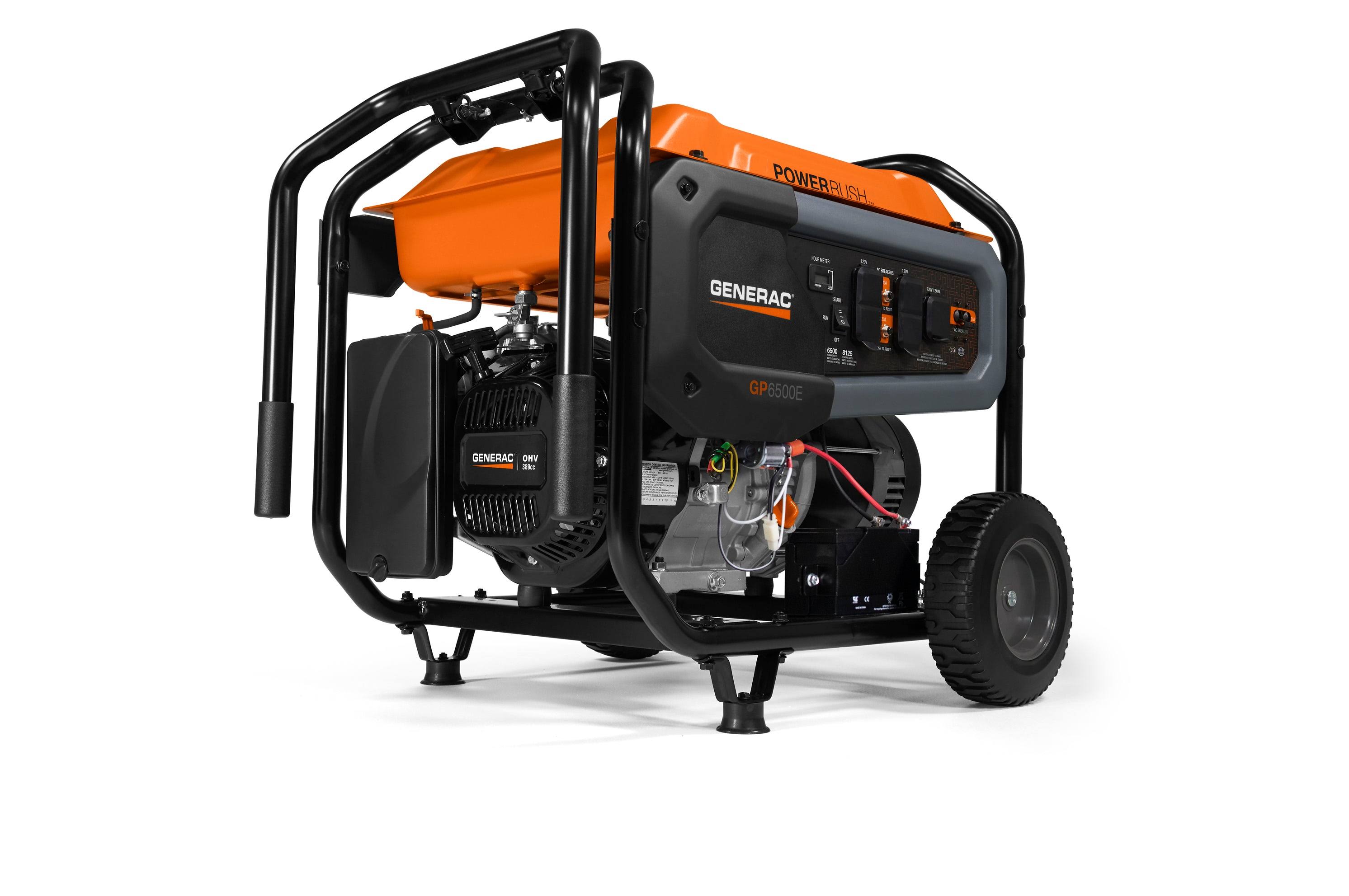 Generac GP6500E 6500 Watt Portable Generator, Electric Start(389cc 120-Volt 27-Amp)