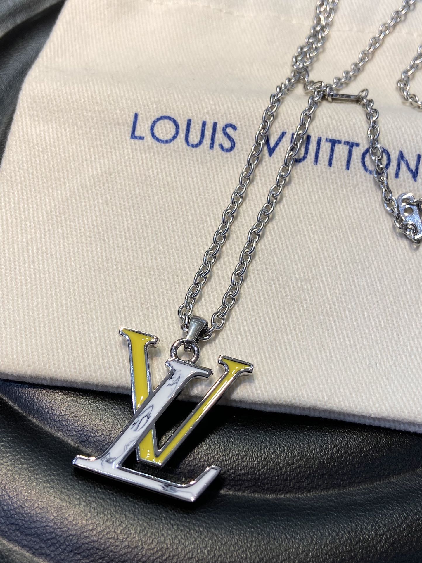 Louis Vuitton White Yellow LV Monogram Penddant Necklace - Original Replica Club