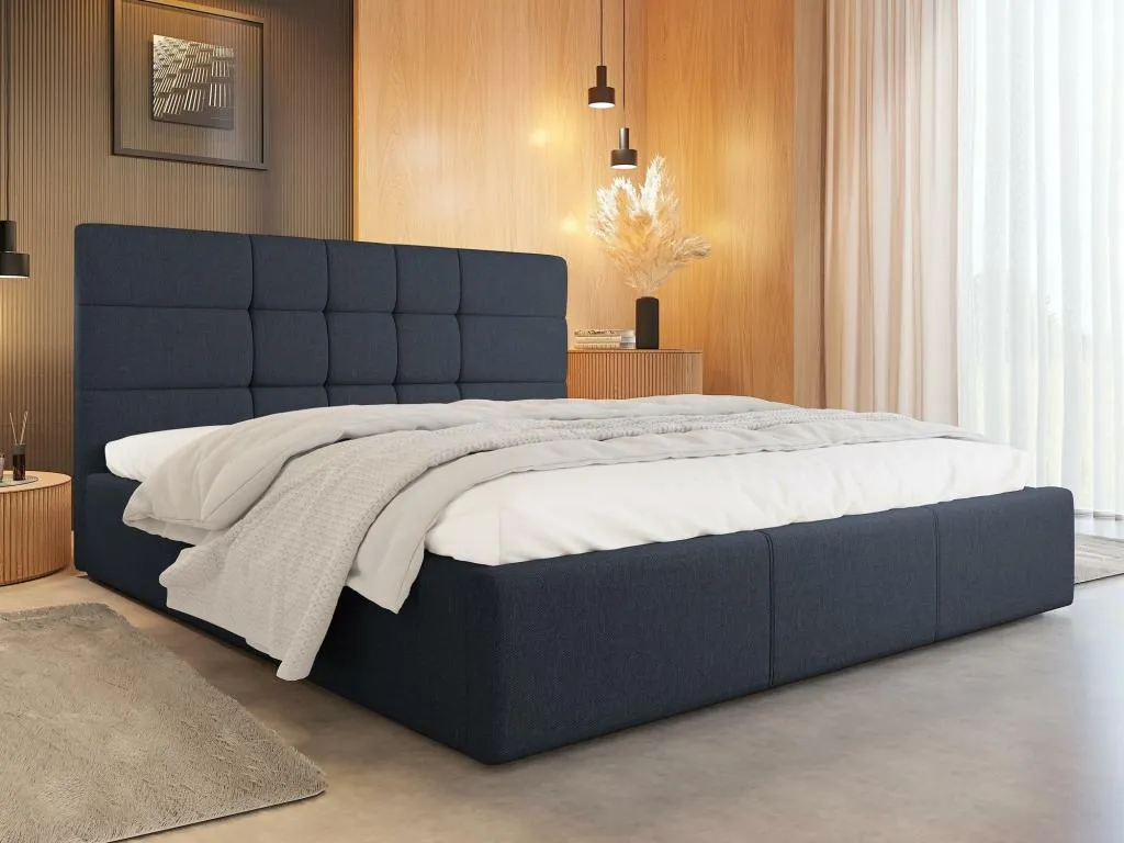 Cama Cosinor 137, doble, azul, 140x200, tapiz, somieres, 150x213x106cm xnh1703443