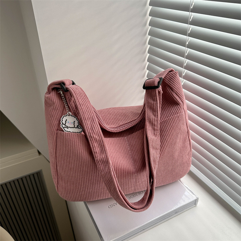 New versatile corduroy shoulder bag for women, large-capacity crossbody bag, Korean-style fashion commuter backpack, corduroy school bag