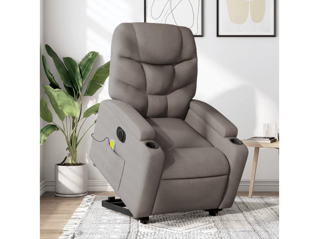 Sillón de masaje eléctrico reclinable elevable tela taupé