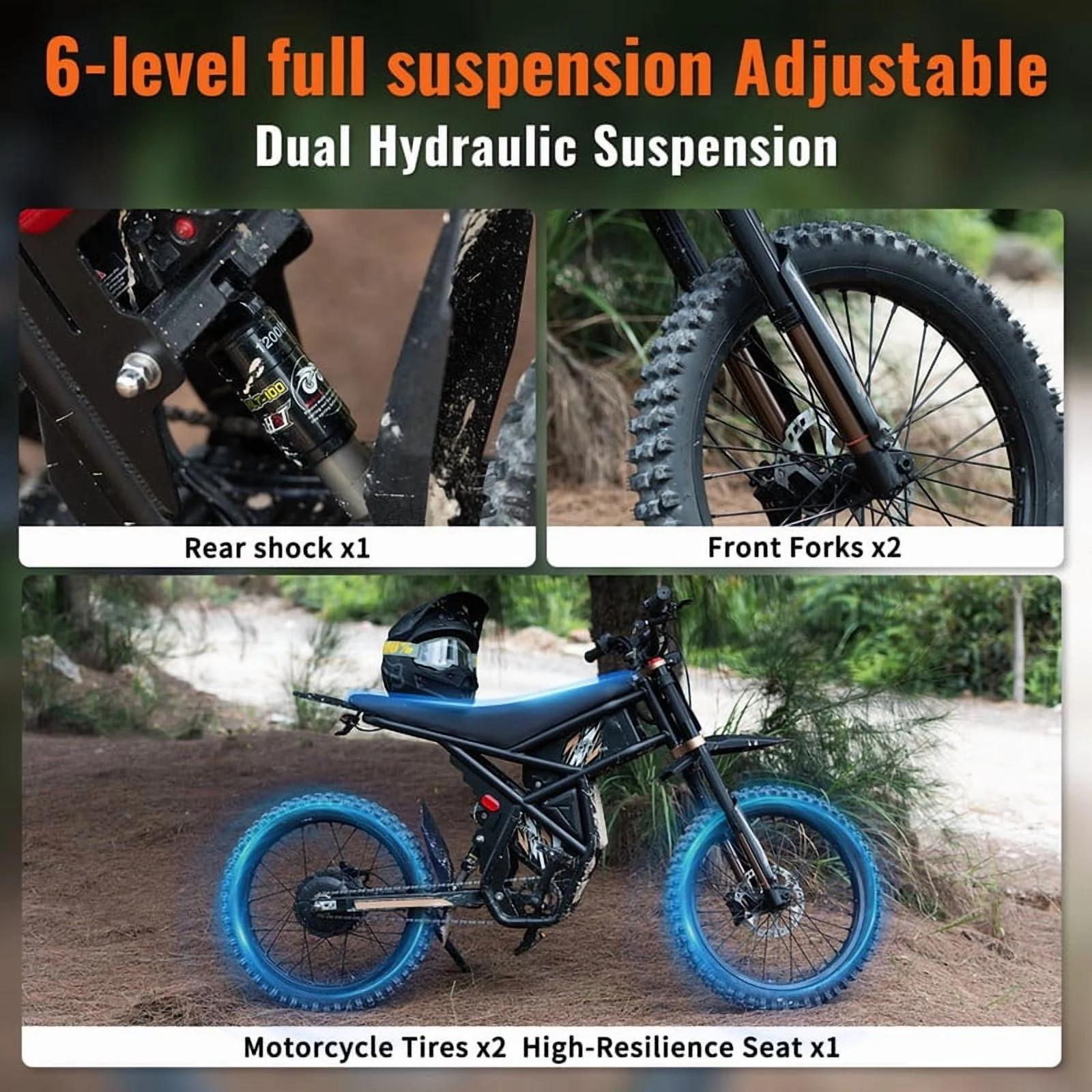 GT73 PRO 338 NM Electric Dirt Bike for Adults,3000W(Peak)Dual Motor 50Mph Max Speed,60V 50MPH 36.4AH Dual Battery Ebike,85 Miles Range, 25" Motorcycle Tires, All-Terrain for Mountain, Snow, UL2849 - Image 4