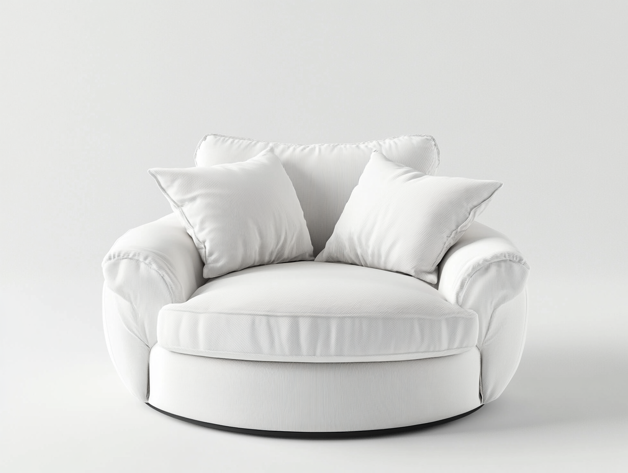 Sillón giratorio blanco con cojines