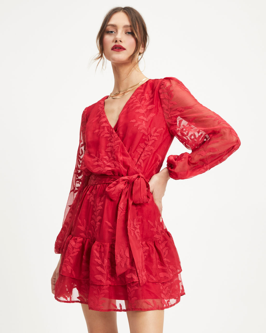 Most Gracious Embroidered Tiered Mini Dress - Red - Se7enfashion