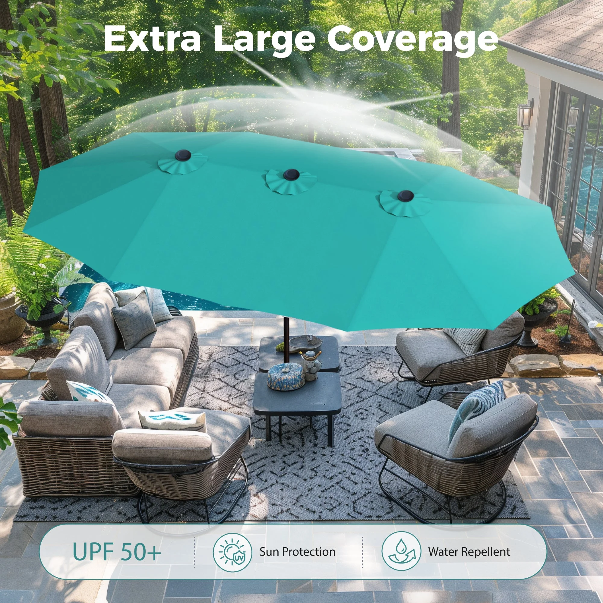 Alpha Joy 15ft Outdoor Patio Umbrella Extra-Large Double-Sided Garden Umbrella with Crank Handle and Base - Smoky Gray - Image 29