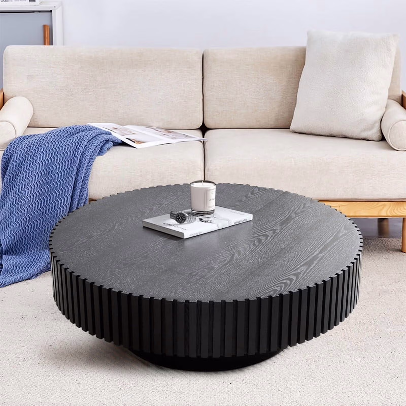 FFH 43.7 inch Oval Coffee Table for Living Room,Handcraft Rustic Corner Coffee Table Nature Wood Relief Sturdy Pedestal for Apartmen,Side Table Centre Table,Nature Wood - Image 13