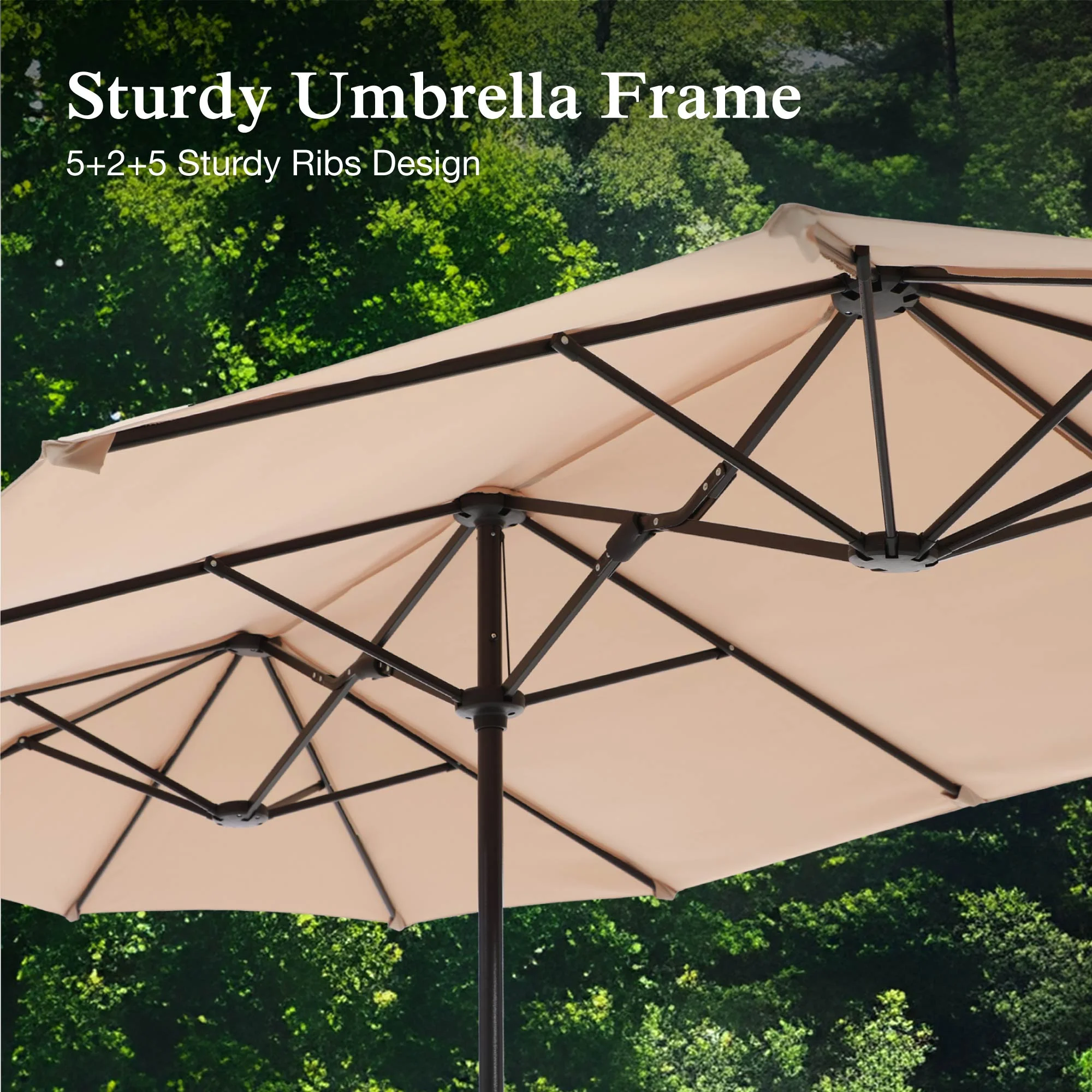 Alpha Joy 8-Piece Outdoor Patio Dining Set with 13 ft Umbrella, Rattan Chairs & Rectangle Table Set for 6, Beige Umbrella - Image 12