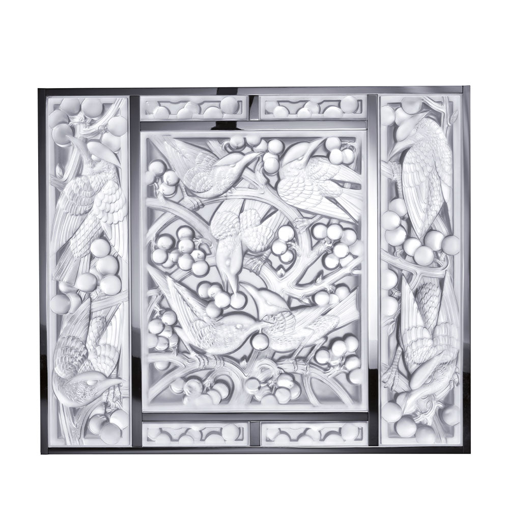 PANNEAU DÉCORATIF MERLES ET RAISINS TÊTE LEVÉE - CRISTAL INCOLORE, CHROMÉ, MIROITÉ