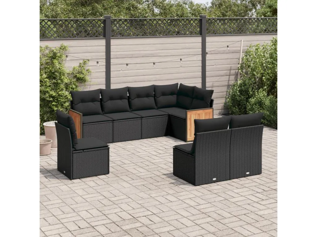 Set de sofás de jardín 8 piezas y cojines ratán sintético negro 56321jncy