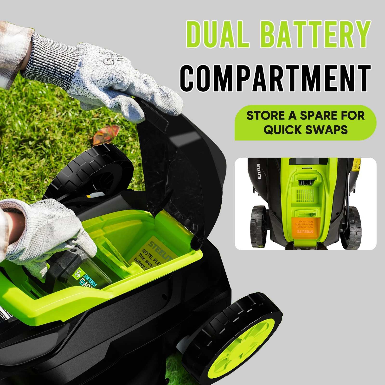 Steelite 13-Inch Cordless Lawn Mower, 21V Electric Lawn Mowers with Brushless Motor for Garden,5 Heights Adjustment, 4.0Ah Battery & Charger Included - Image 8