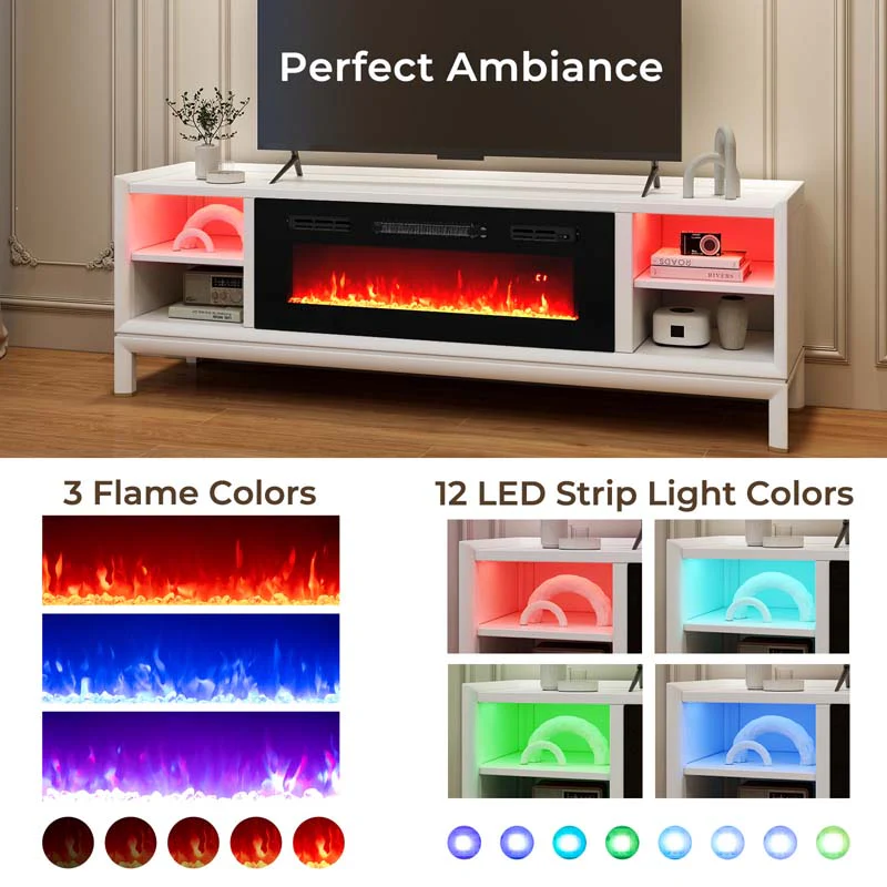 Eletriclife 36 Inches Electric Fireplace Heater Recessed with LED Strip Lights
