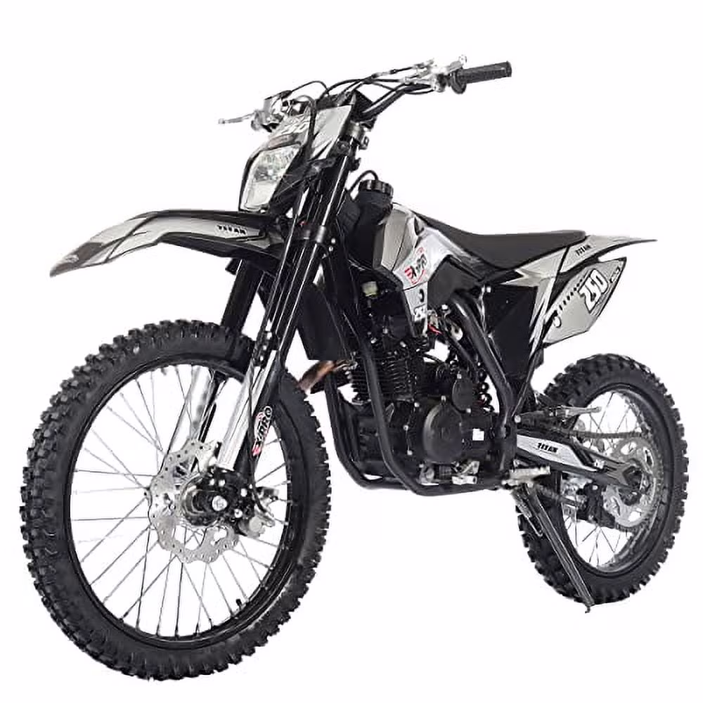 X - Pro Brand New Titan 250cc Gas Pit Dirt Bike with LED Headlight, 5 - Speed Manual Transmission, Electric/Kick Start! Big 21"/18" Wheels!(Black)