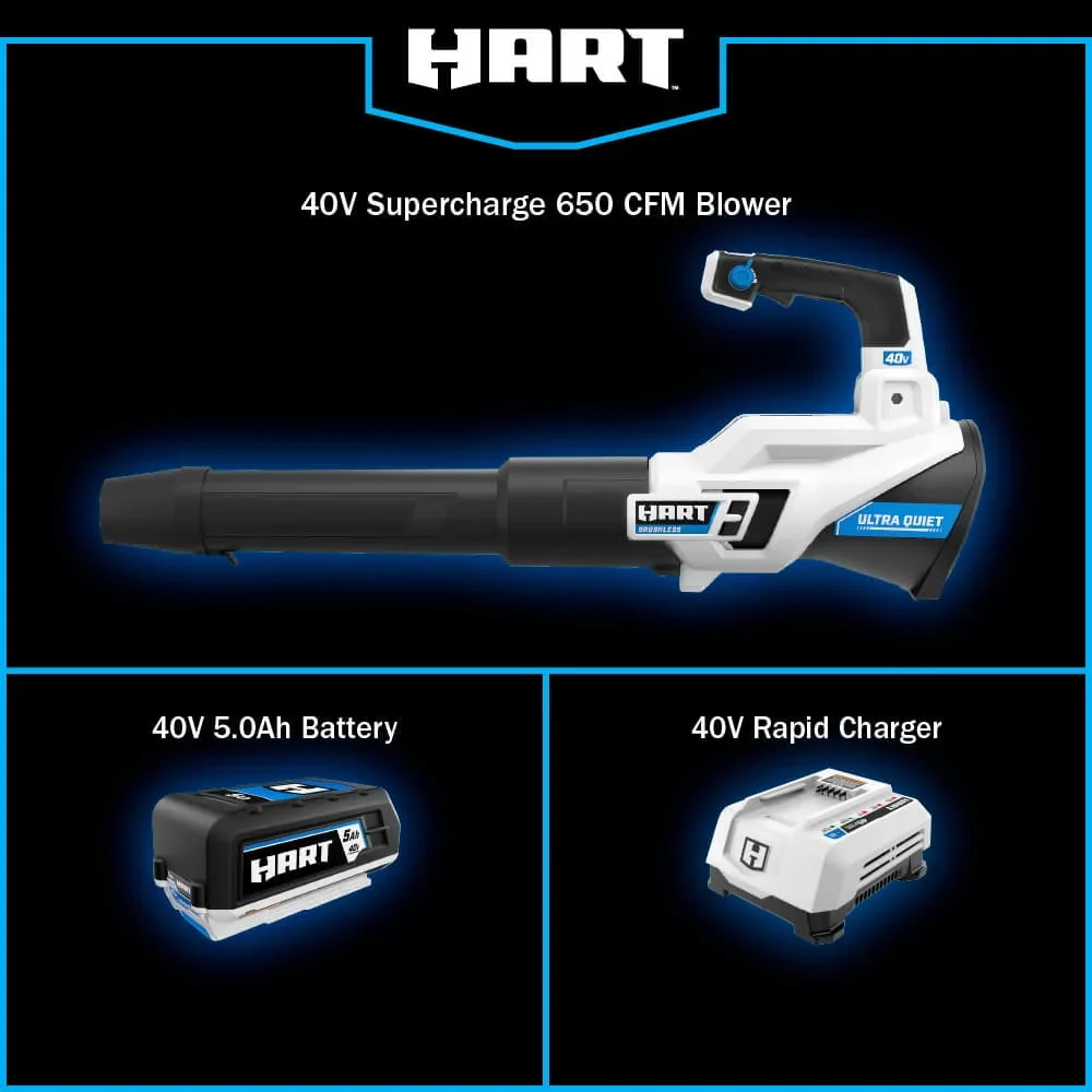 HART 40-Volt Cordless SUPERCHARGE Brushless 650 CFM Blower (1) 5.0 Ah Lithium Ion Battery