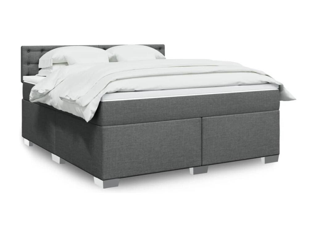 Cama box spring con colchón tela gris oscuro 180x200 cm