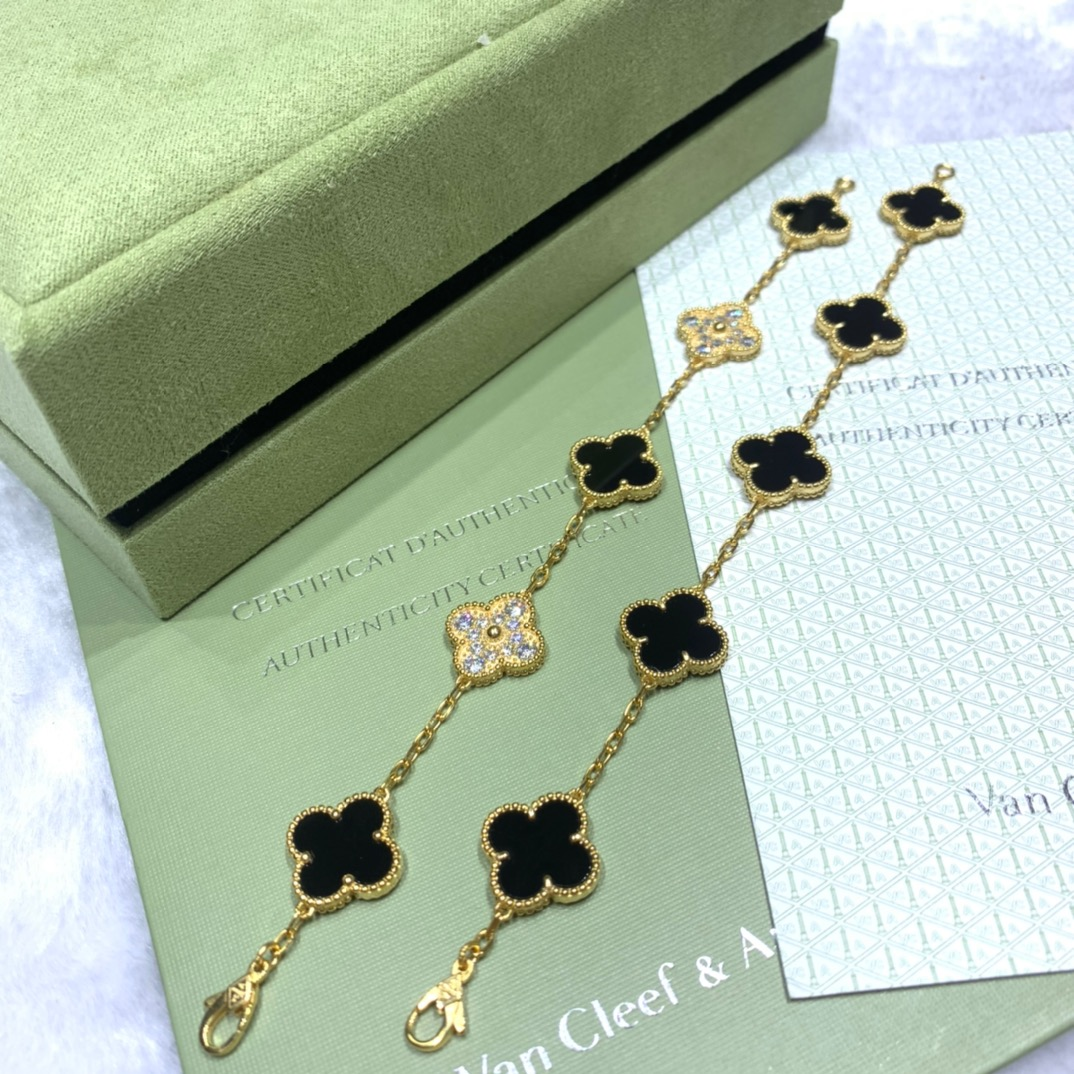 VCA Black Vintage Alhambra Bracelet 5 Motifs - Original Replica Club