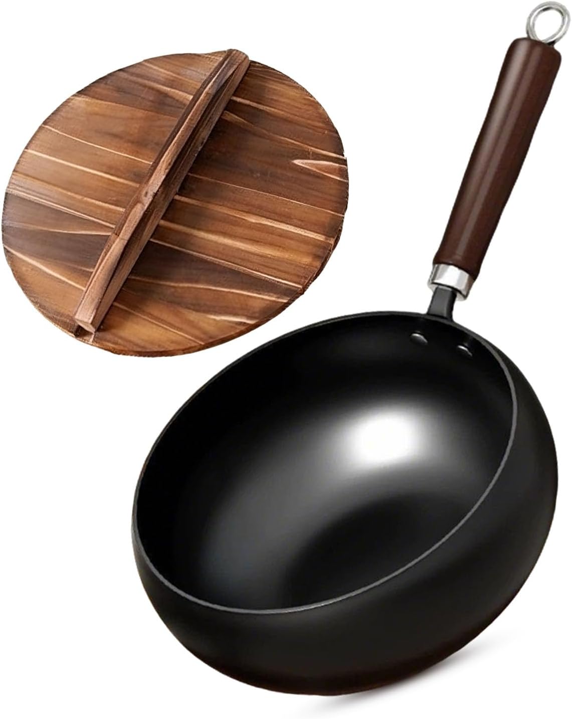 Japanese Cast Iron Pan, 2026 Upgrade Uncoated Thick Iron Pot with Lid, Hand-Forged, Durable and Rust-Free for Kitchen Cooking Frying (Hammered Glass Lid,20cm/7.9'')