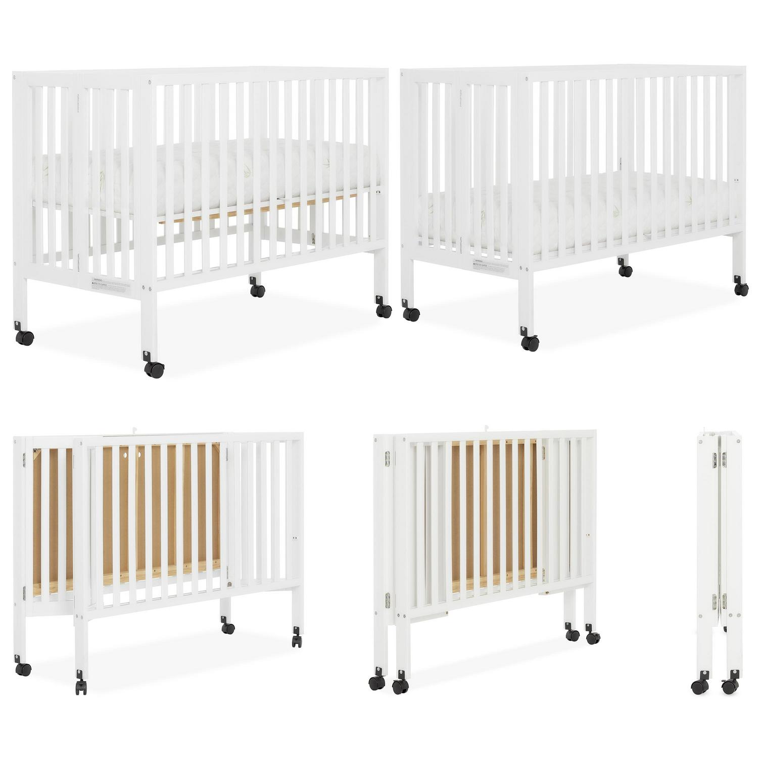Dream On Me Quinn Full-Size Folding Crib. Removable Wheels. Modern Nursey. Adjustable Mattress Support. Patent Folding System in White - Image 10