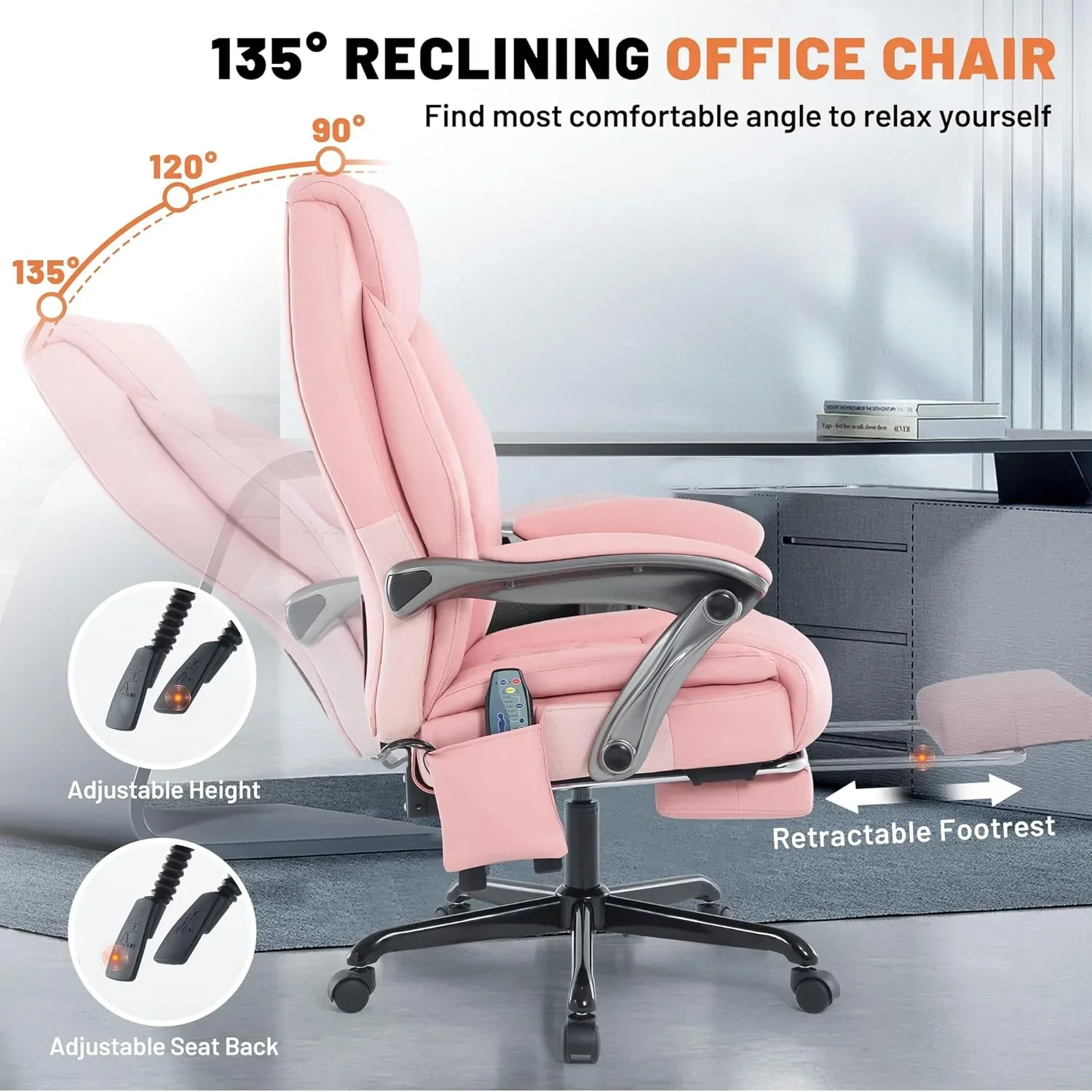 Massage Office Chair with Heating and Footrest Ergonomic Executive Reclining Office Chair