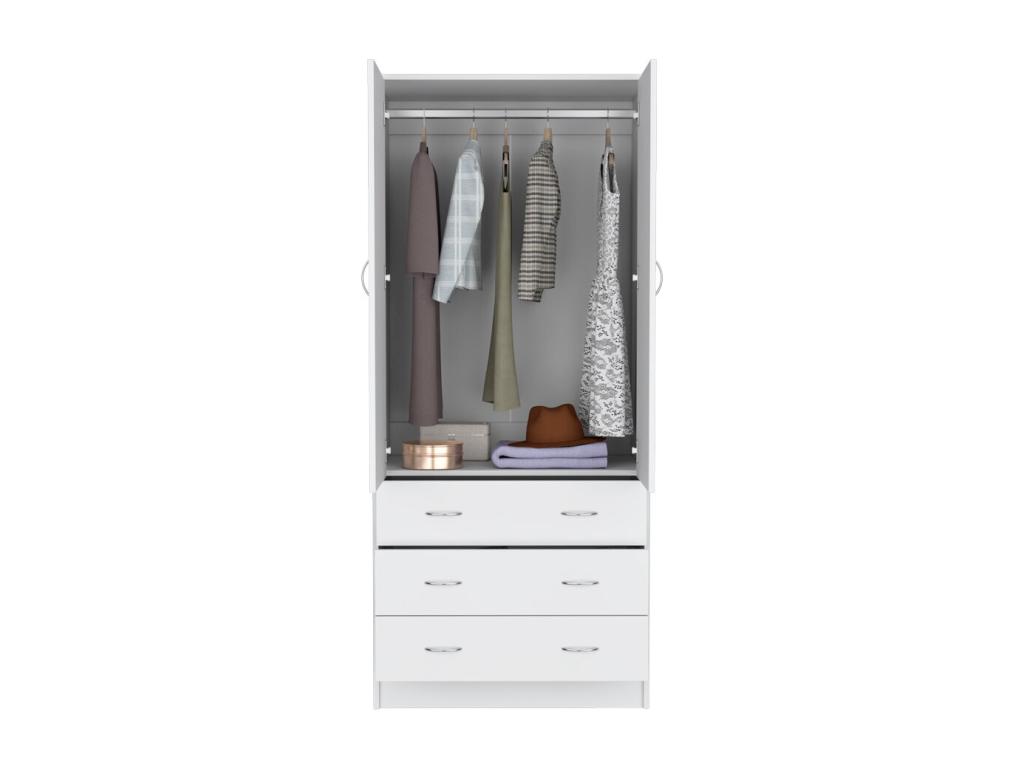 Armario en melamina con 2 puertas, 1 estante, 1 barra, 3 cajones - blanco - 180.1 X 78.7 X 48.4 Cm