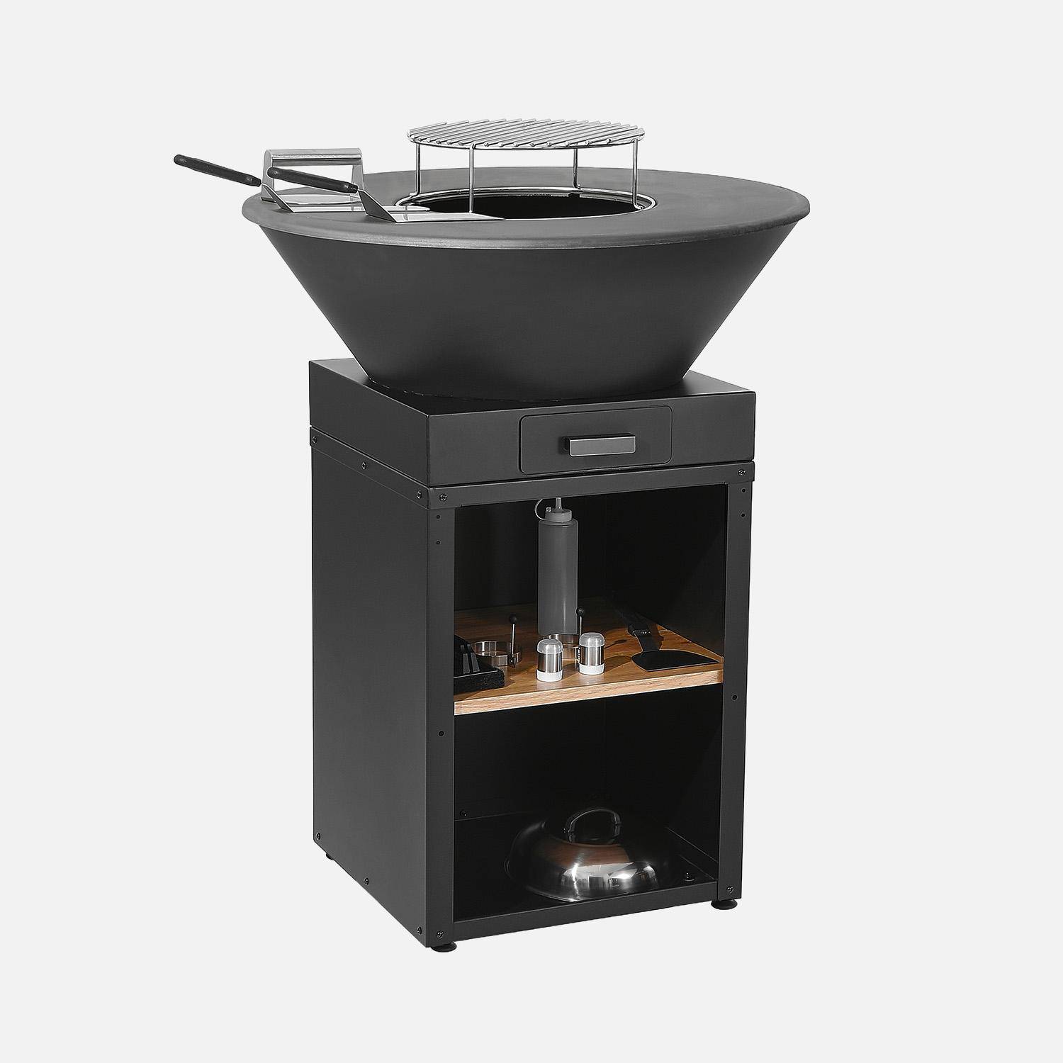 Mombacho - Brasero barbacoa con parrilla de cocción, espacio de almacenamiento, tapa y utensilios, Ø81,5cm