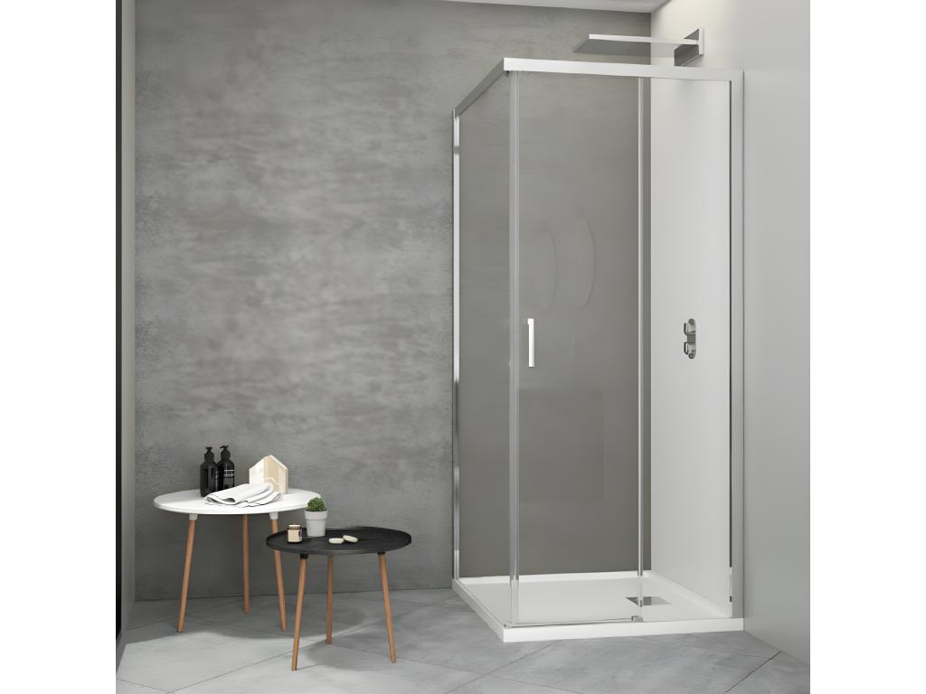 Frontal de ducha + Puerta Corredera JOHNSON 90 cm Cristal serigrafiado 75 cm