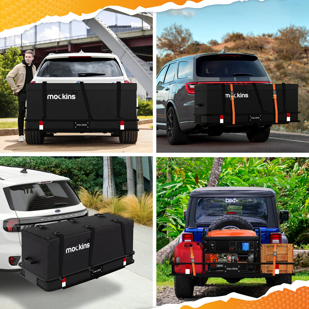 Mockins 60"x20"x6" Car Cargo Carrier Hitch Mount | 500 lbs Cap. Folding Hitch Basket with 16 CF Cargo Bag - Image 3