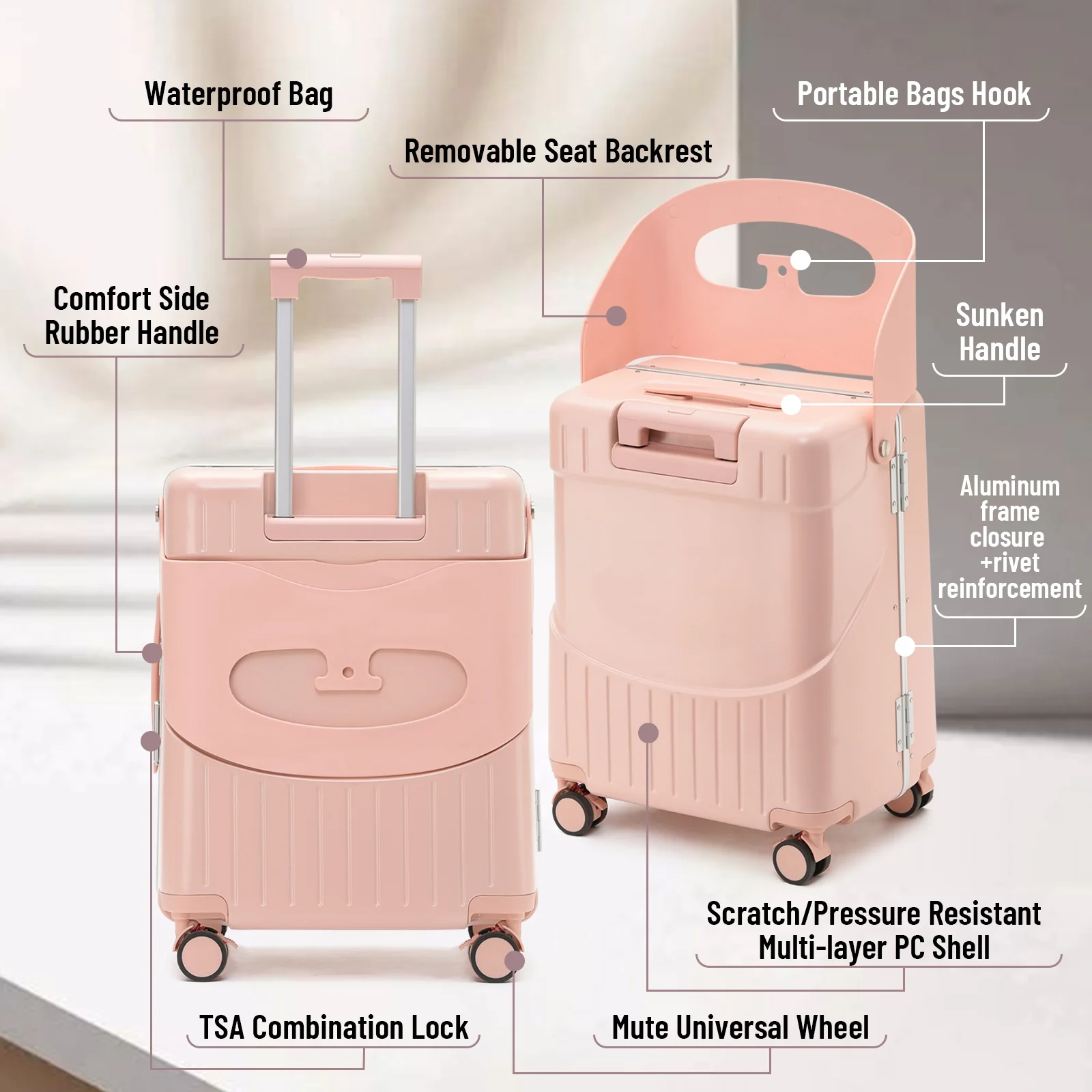 22 Inch TSA Lock Luggage with for Kids& Adult,Check in Lockable Spinner Wheels Free Luggage Cover and Safety Seatbelt Travel Suitcase - Image 32