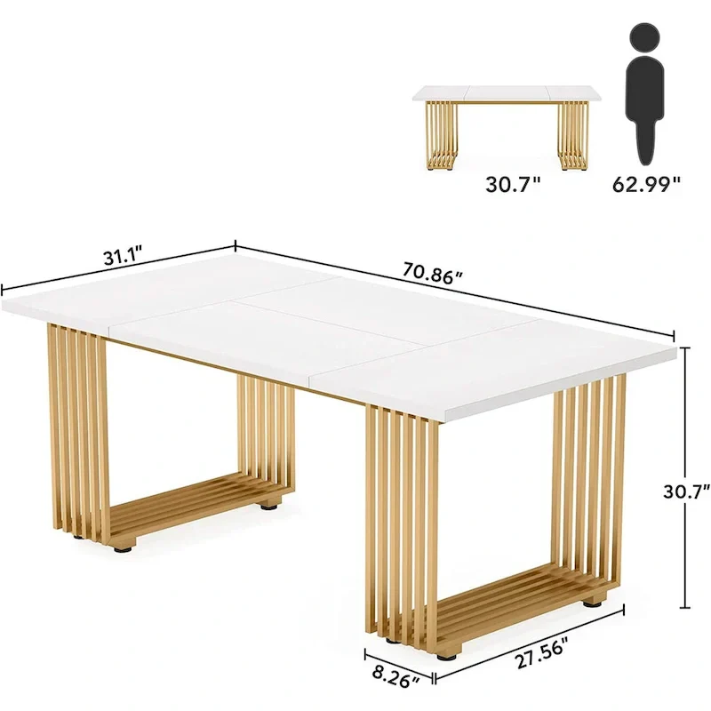 Modern Dining Table with Rectangular Top and Metal Base for 6 to 8 Seating