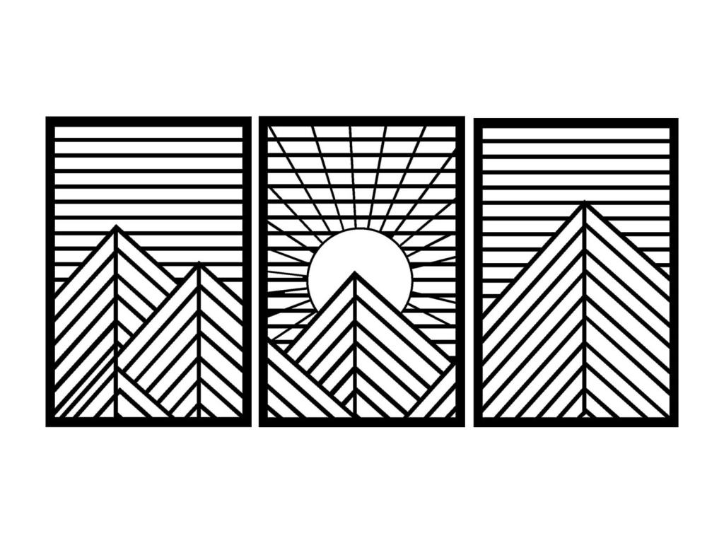 Decoración de Metal Montaña, Negro, 120x0,15x60 cm, Laocacasas