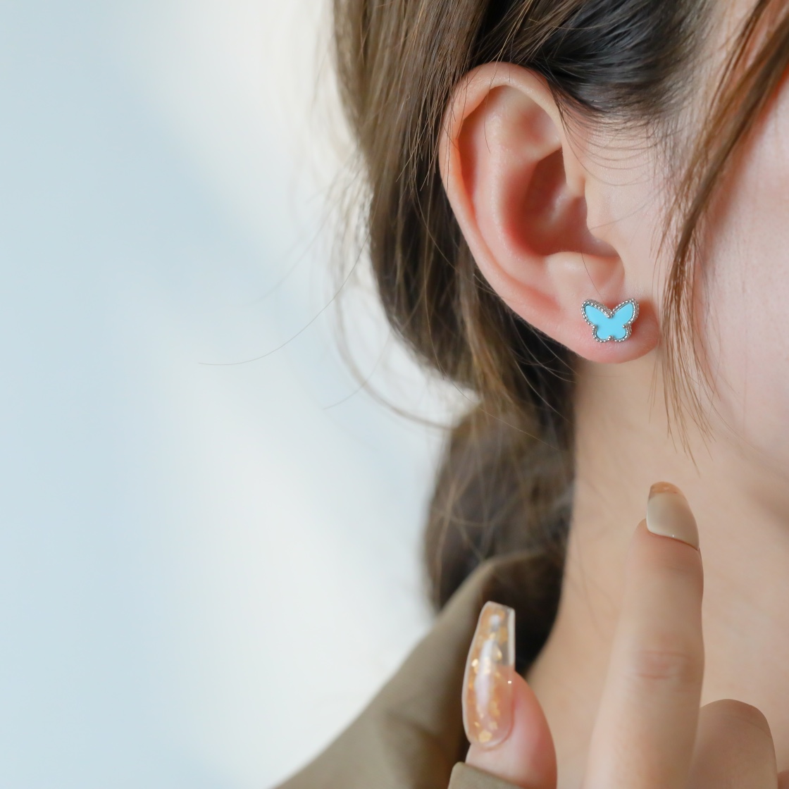 VCA Mini Blue Turquoise Butterfly Stud Earrings - Original Replica Club
