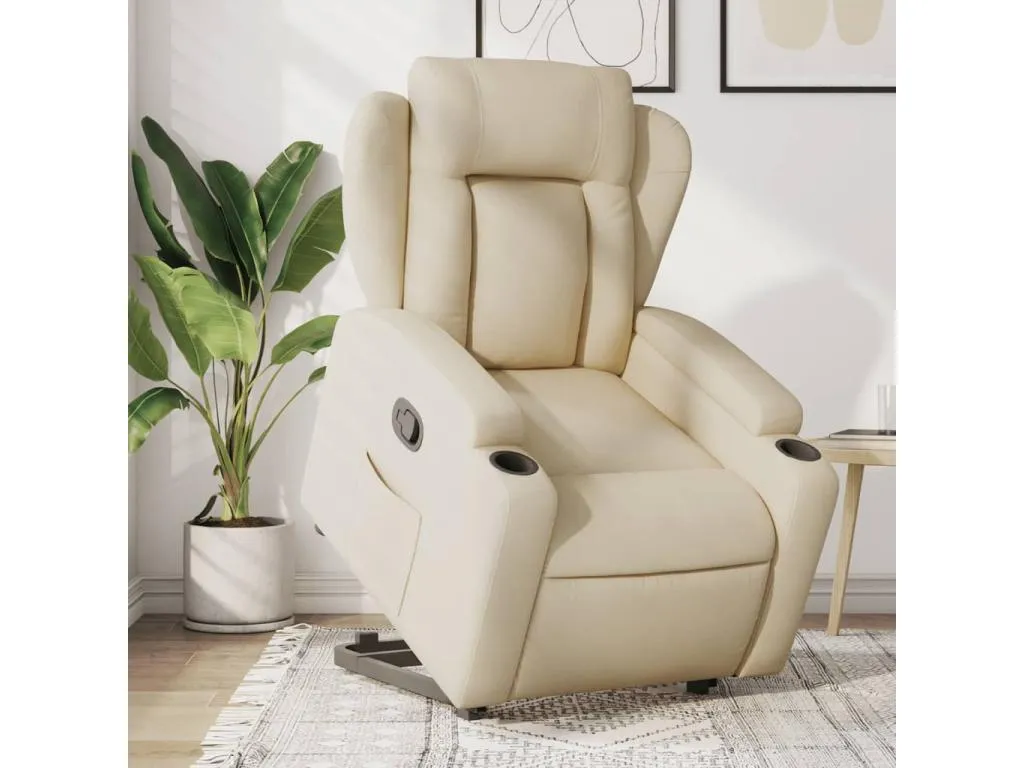 Sillón reclinable elevable de tela color crema