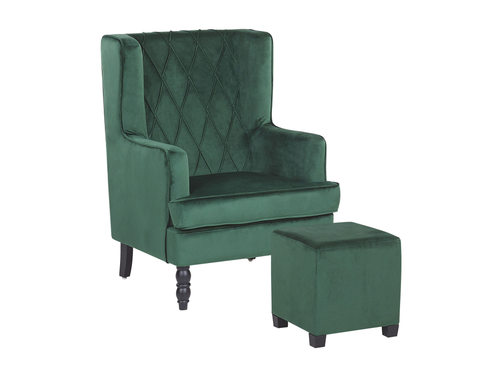Sillón Homelyvo con reposapiés Terciopelo Verde oscuro