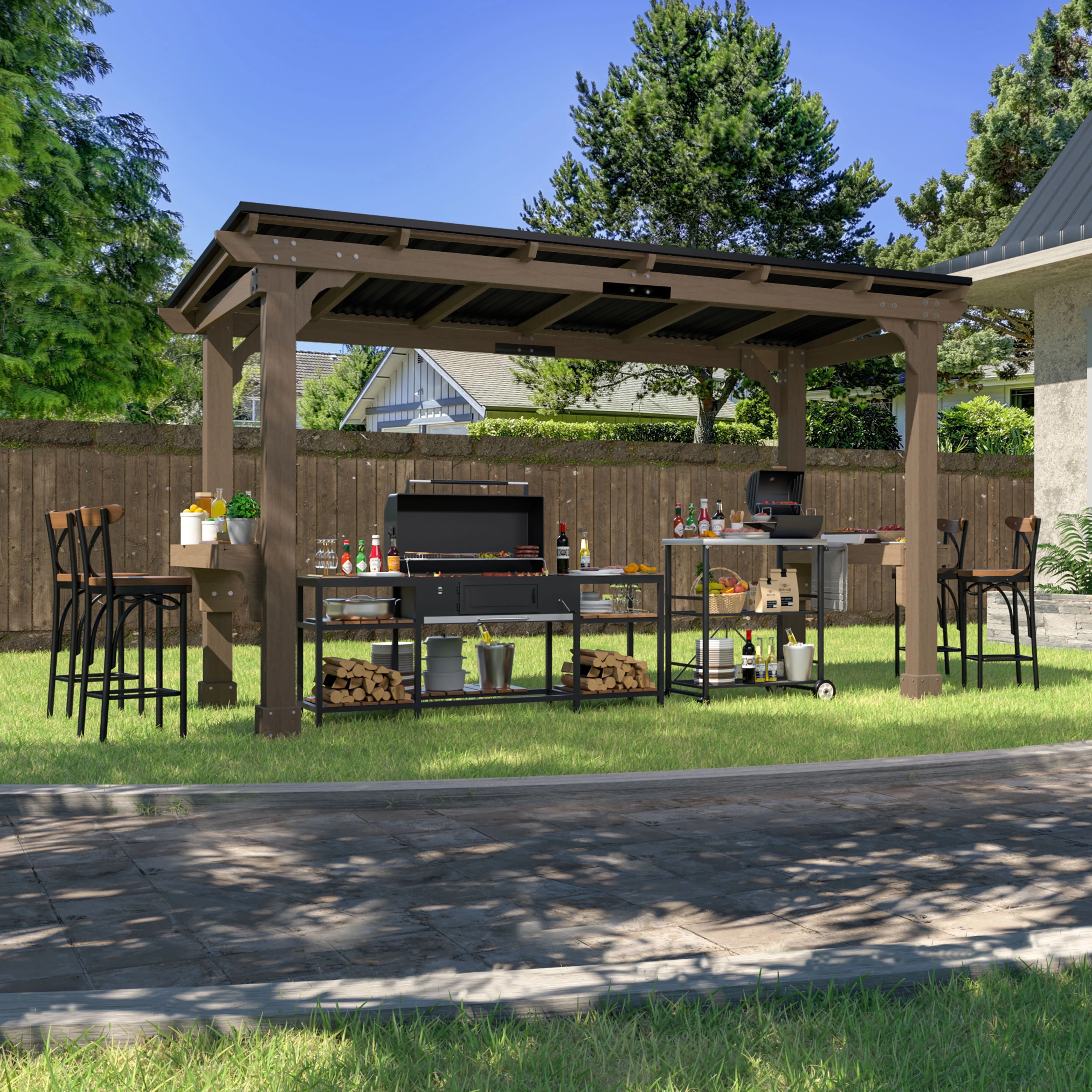 VEIKOUS 8' x 5' Outdoor Hardtop Gazebo, BBQ Grill Gazebo w/ Workstation Shelves for Lawn, Garden, Deck - Image 37