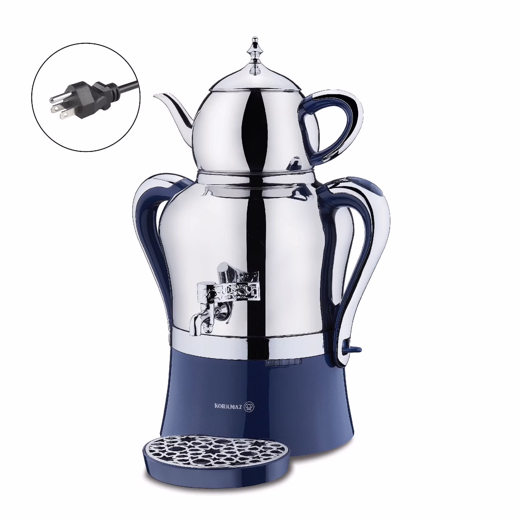 Korkmaz Hanedan Premium Silver 18/10 Cr - Ni Stainless Steel Dishwasher Safe Electric Tea Maker(Rose Gold - 162.2 oz (4800 mL))