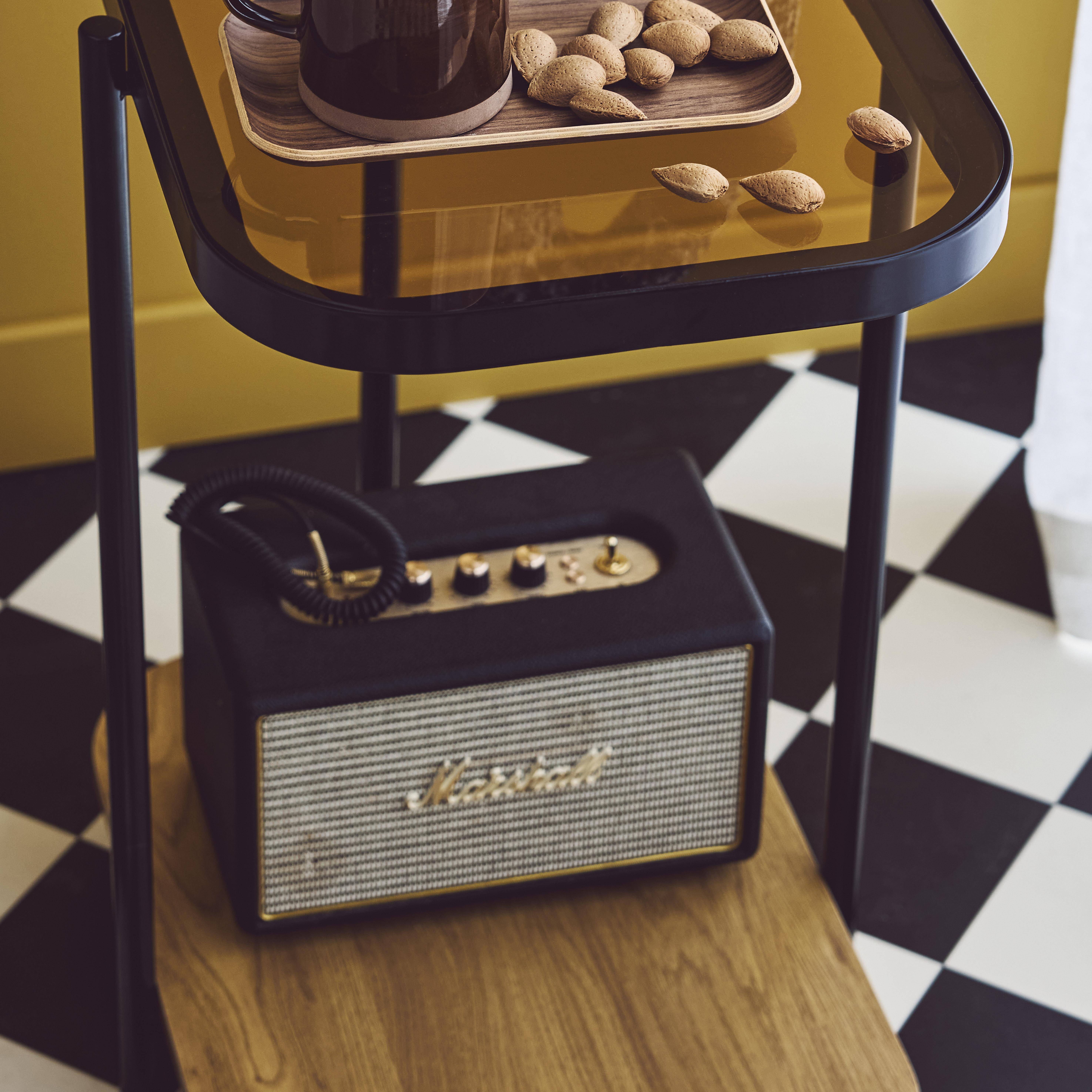 Smooky - Remates de sofá vintage de metal, tapa de cristal, decoración madera, set de 2