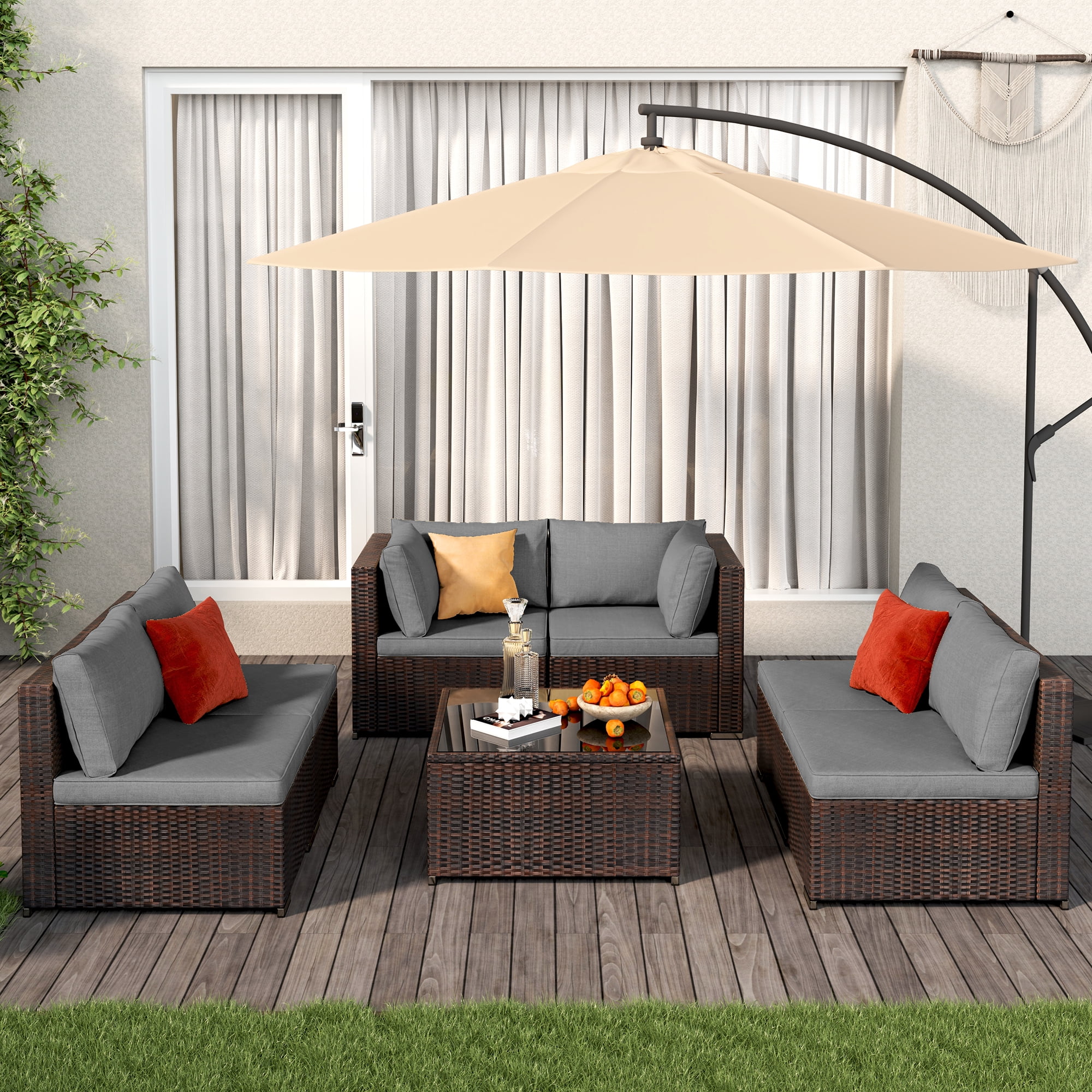 Patio Furniture Set Clearance Lofka Outdoor Sectional Furniture Sofa Set with Tempered Glass Table for Backyard, Garden & Poolside, Gray Cushions - Image 10