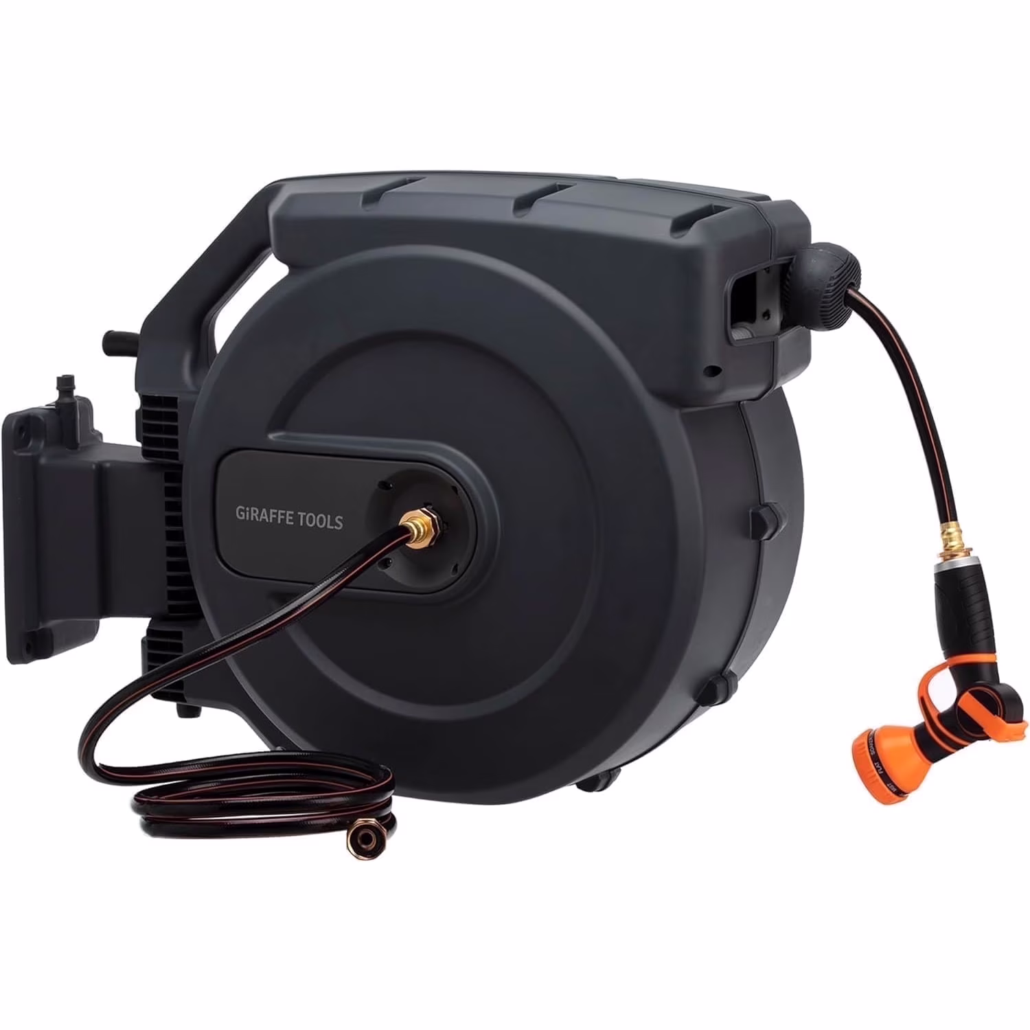 Giraffe Tools Retractable Garden Hose Reel with 1/2in-100ft Water Hose, Plastic Bracket, Wall Mounted, Dark Grey - Image 9